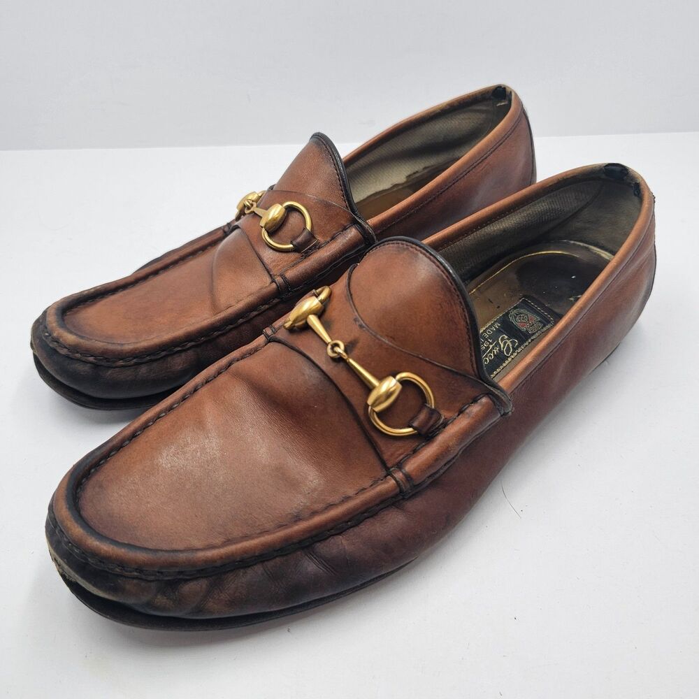 Vintage Gucci Horsebit Loafers Brown Leather Mens 10.5 D Made in Italy Slip On